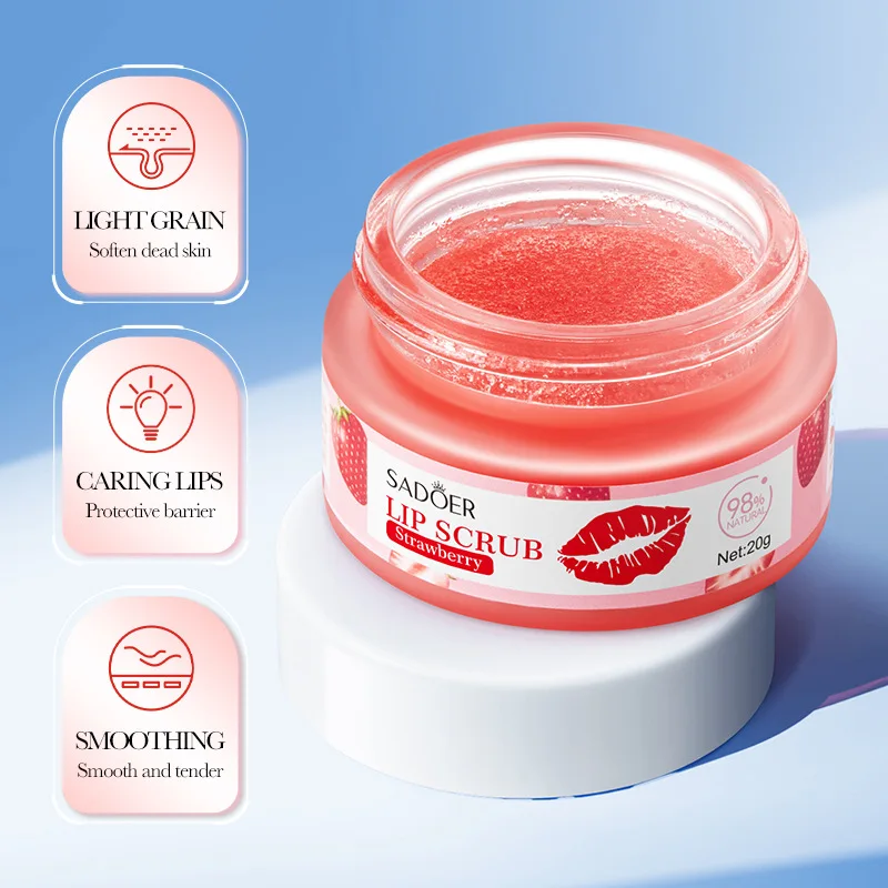 SADOER Erdbeer-Pfirsich Lippenpeeling zur Entfernung Abgestorbener Haut, Aufhellung Dunkler Lippen & Feuchtigkeitsspendender Lippenbalsam