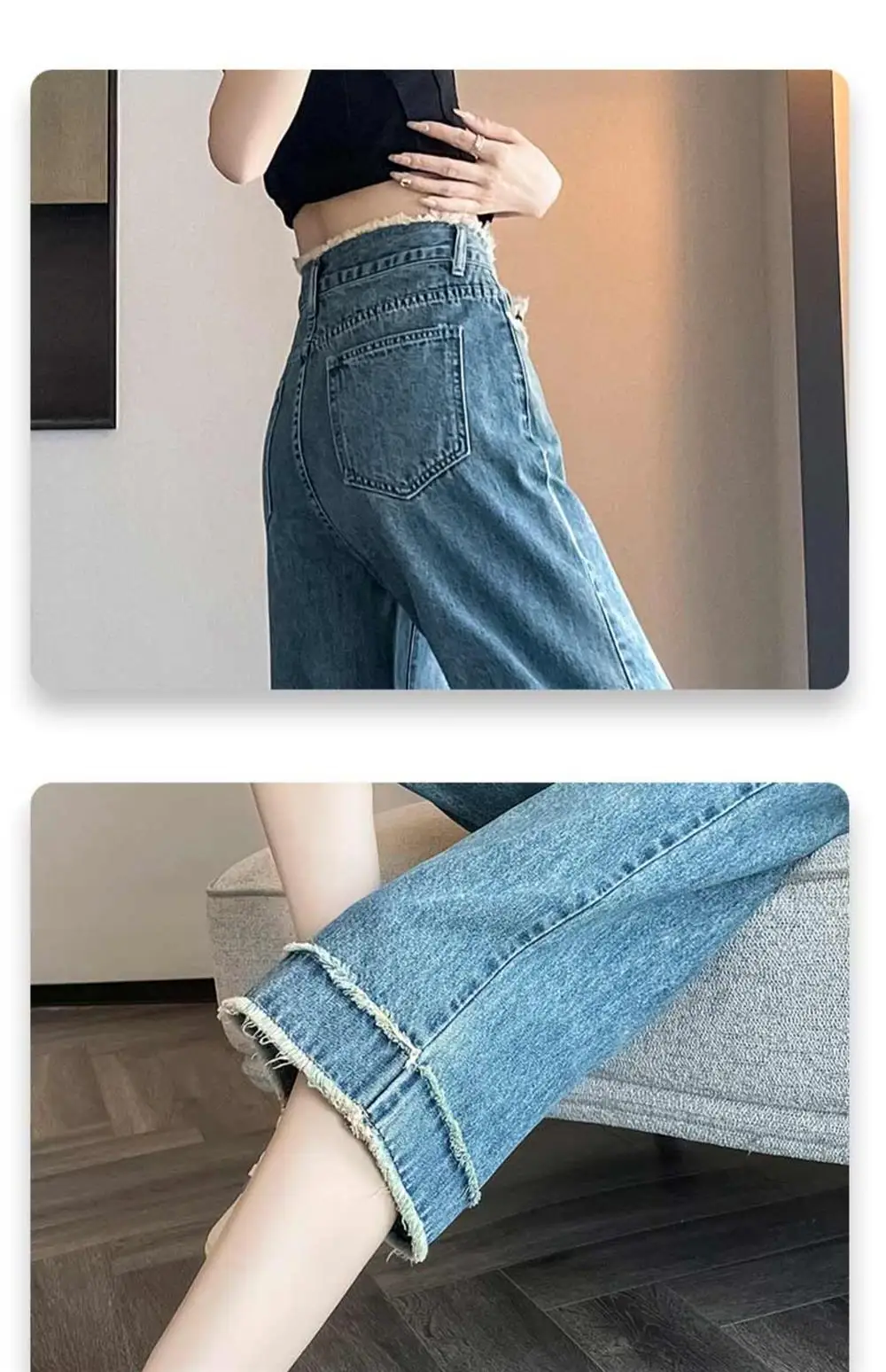 Jean de lavage de Style américain Vintage pour femmes, coupe ample, jambes larges, pantalon à sept points, marque tendance, Streetwear décontracté, Wh2, été