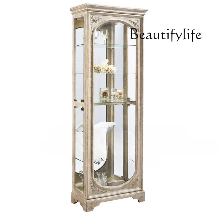

Spot French solid wood glass door wine cabinet single door American retro dining side cabinet living room display cabinet