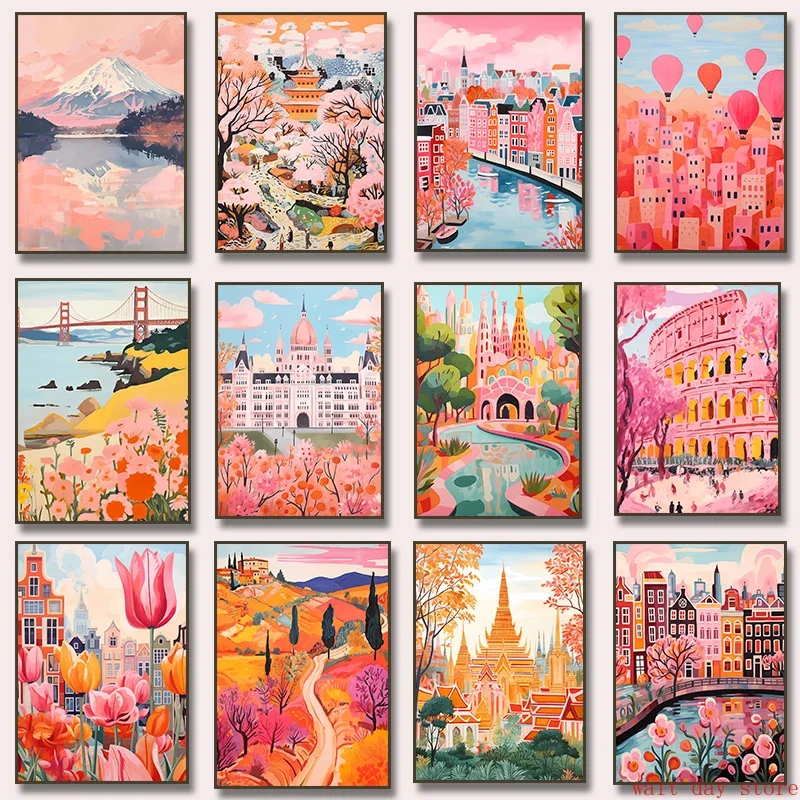 Italia Portugal Marruecos Amsterdam Japón Roma Turquía Barcelona paisaje urbano viaje cartel lienzo pintura para sala De estar hogar De