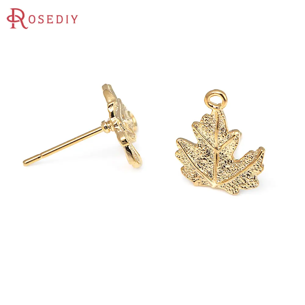 6PCS 18K Gold Color Brass Tree Leaf Stud Earrings Pins Earrings High Quality Diy Jewelry Making Supplies Accessories