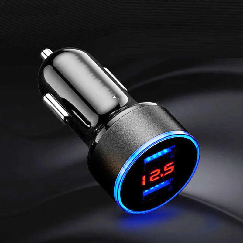 Convenient Dual Ports USB Car Charger LED Voltmeter Display 3 1A Output Fast Charging Reliable Performance Black