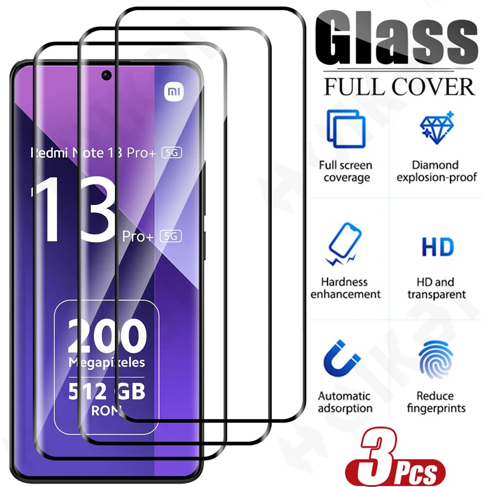 1-3 Pcs Tempered Glass For Xiaomi Redmi Note 13 Pro Plus 4G 5G Note 13 Pro 13 4G 5G Poco X6 Pro Full Cover Screen Protector