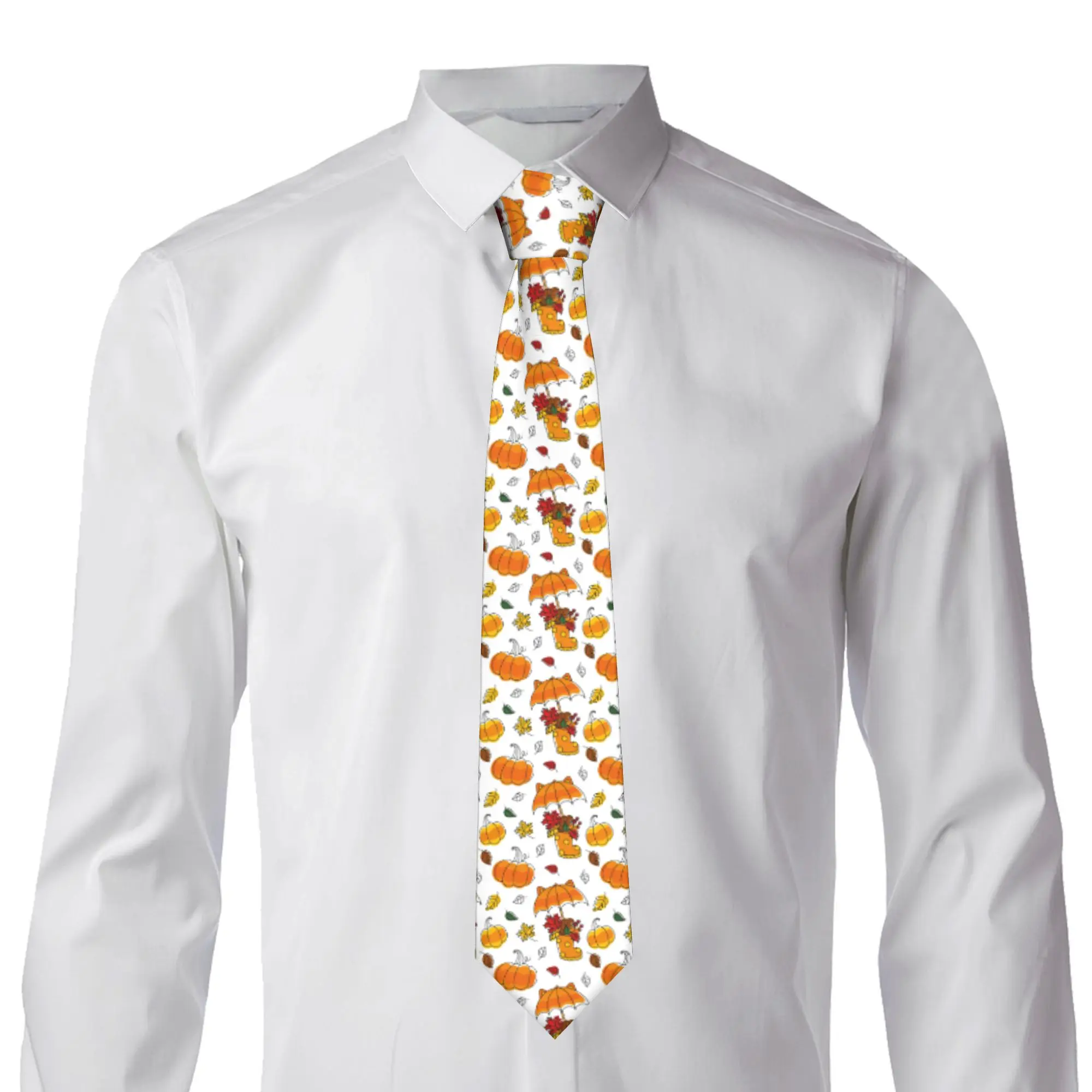 Halloween Pumpkins And Fall Leaves Neckties Unisex Fashion Narrow  Neck Ties for Mens Daily Wear Cravat