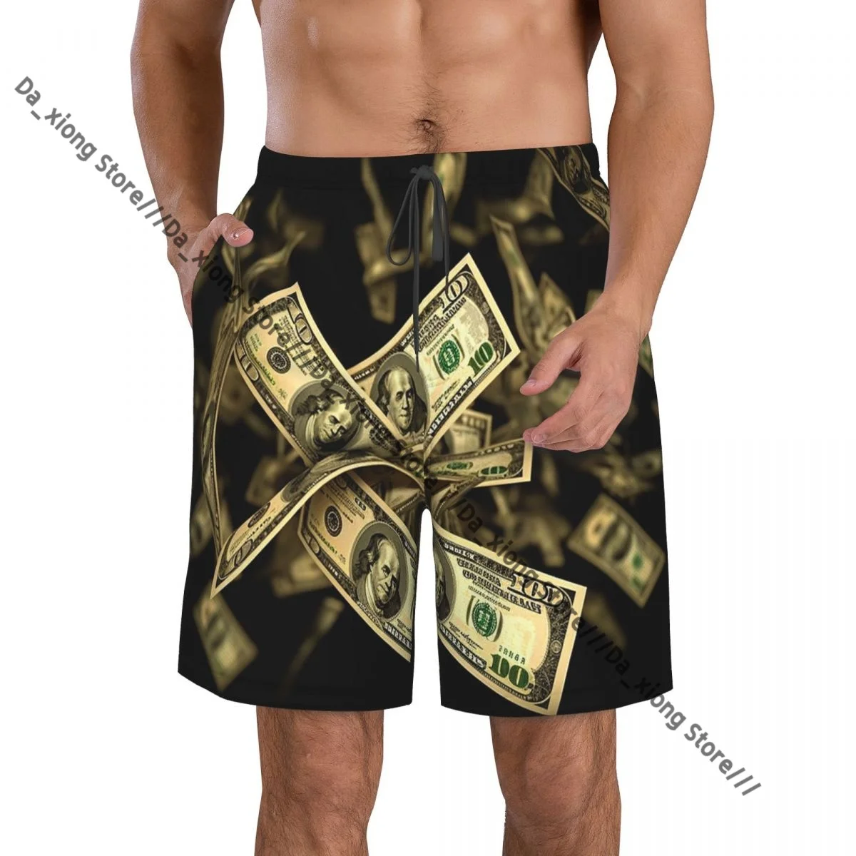 

Мужские пляжные короткие шорты для плавания, знак доллара, деньги, серфинг, спортивные шорты для плавания, купальники