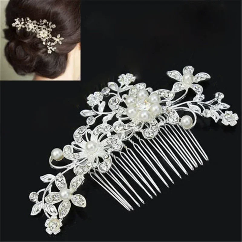 Rhinestone Bridal Hair Comb Pearl Tiaras Crystal Hairclip Girl Party Jewelry for Women Miraculous Wedding Hair Accessories