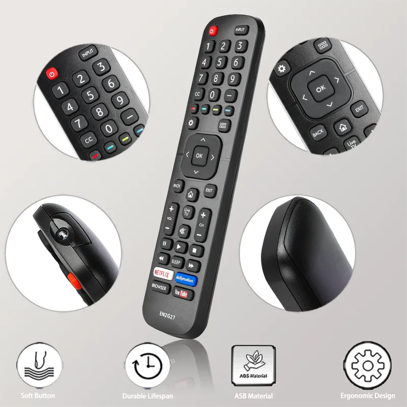 EN2G27 For Hisense Remote Control Replacement With NETFLIX and YouTube Buttons, For Hisense TV 5H9B 43H5C 43H7C 50H6B 50H5C