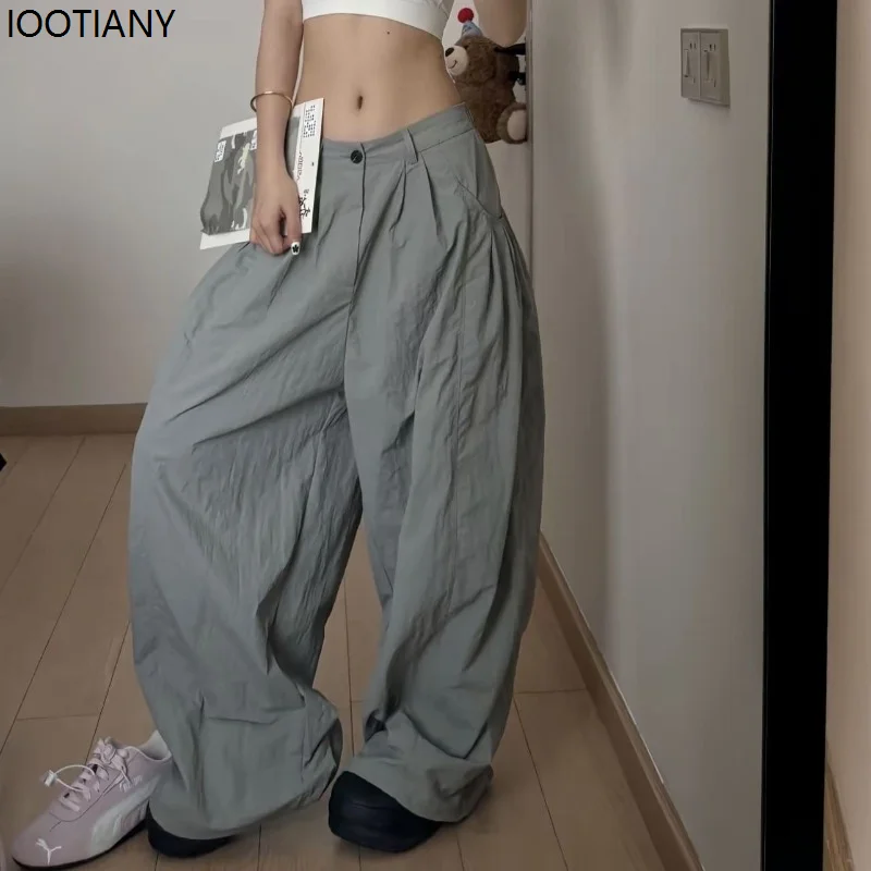 Gary Women's Overalls Wide Leg Stretch High Waist Solid Color Korean Style Fashion Loose Pants Grunge Rock Street Casual Cloth