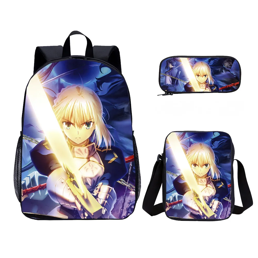 Harajuku Youthful Funny fate Zero 3D Print 3pcs/Set Student Travel bags Laptop Daypack Backpack Shoulder Bag Pencil Case