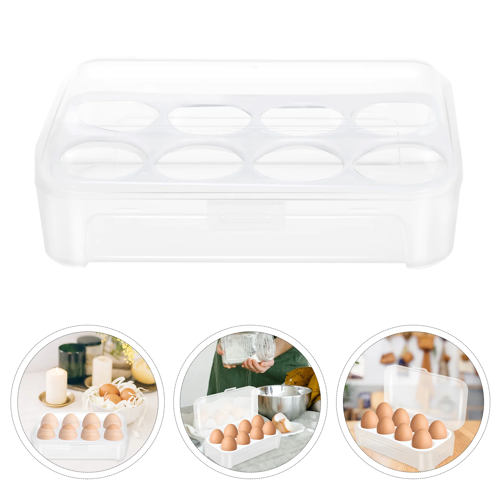 

8 Eggs Storage Bins with Lid Holder Carrier Trays for Food Serving Containers Lids