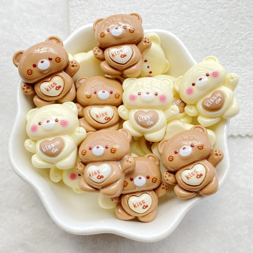 10Pcs Cute cartoon coffee colored love bear Resin Cabochons Scrapbooking DIY Jewelry Craft Decoration Accessorie