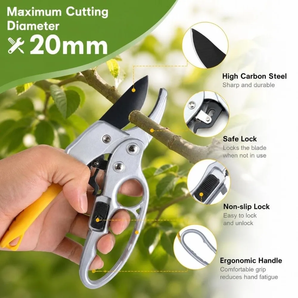 Ratcheting Ergonomic Handle Pruning Shears Sharp Blade 20MM Cut Capacity Garden Pruners Tree Trimmer Indoor And Outdoor Use