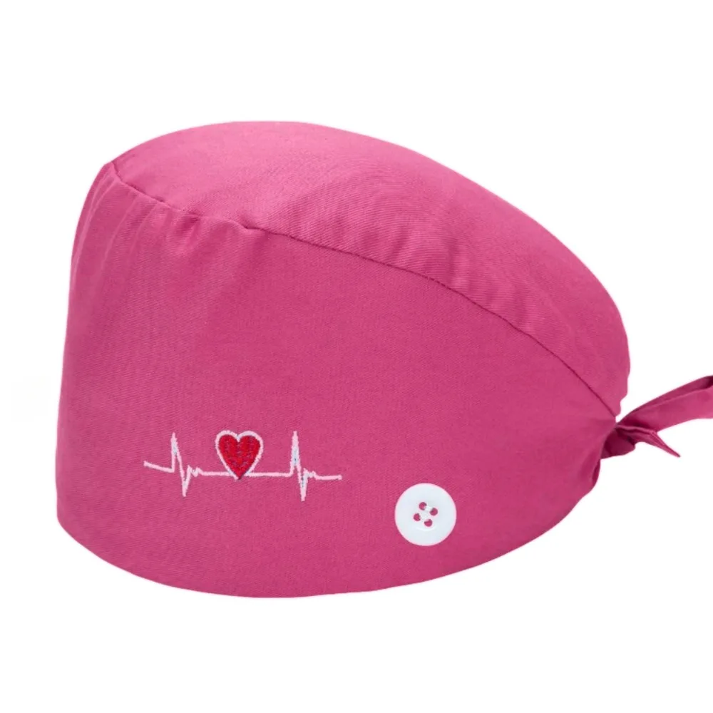 Berretto scrub tinta unita con bottone Toelettatura animali Berretti da lavoro Berretto chirurgico Cappello da lavoro da laboratorio Cappelli scrub da donna Accessori per infermiere