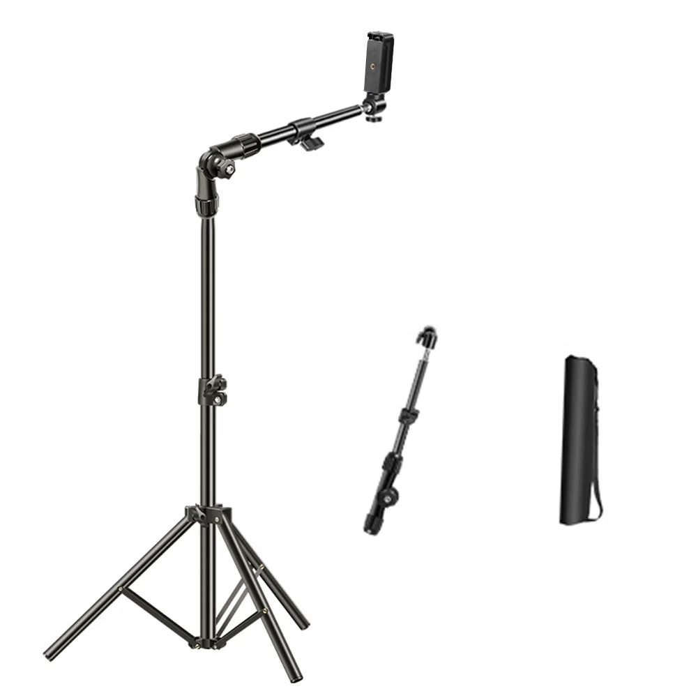 Phone Tripod Adjustable Horizontal Overhead Tripod Outdoor Live Broadcast Mobile Phone Stand Floor Tripod for Recording/Vlogging