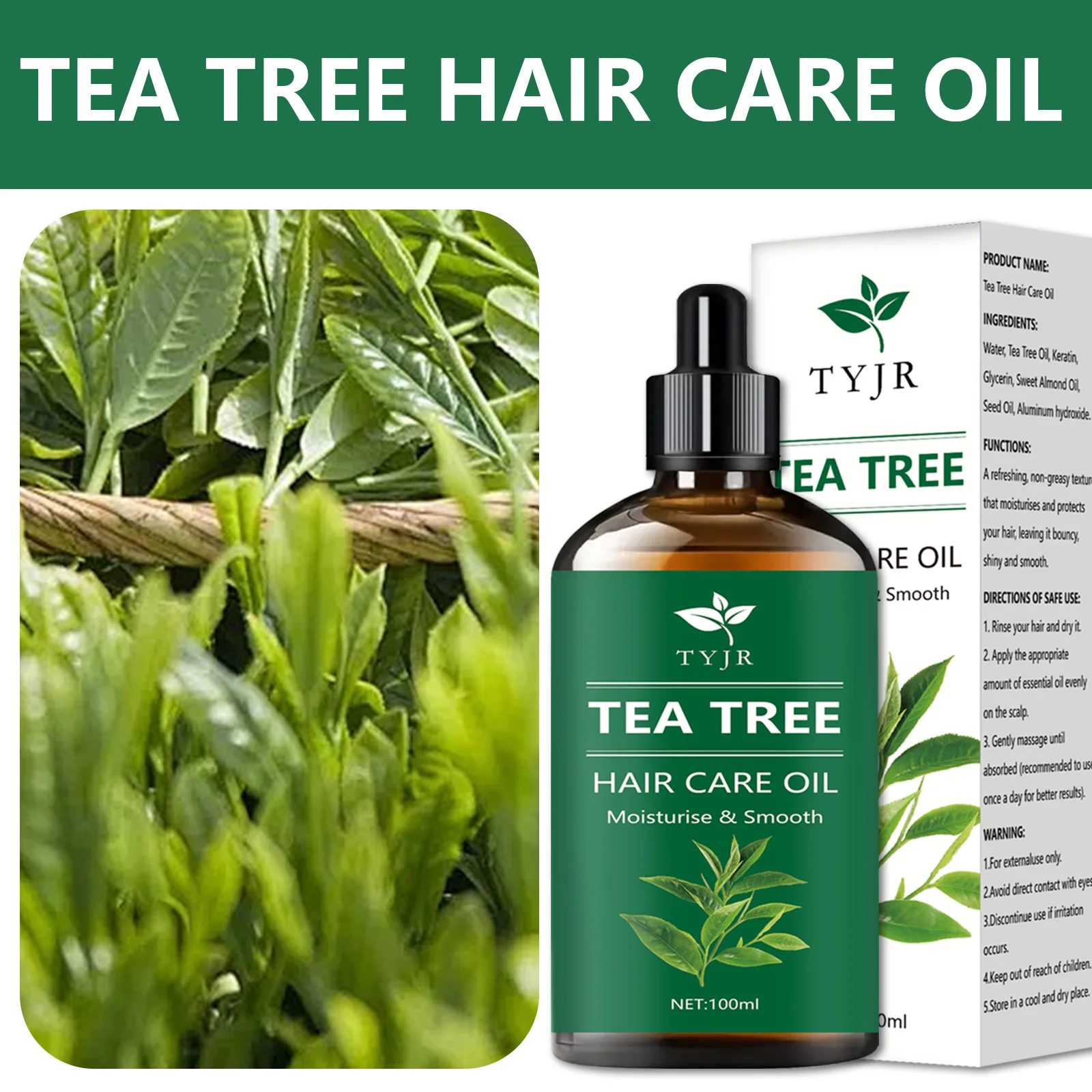 Aceite esencial de té de árbol, tratamiento del cuero cabelludo Natural puro para el crecimiento del cabello, fortalecedor antiencrespamiento, nutre, producto para el cuidado del cabello saludable y brillante