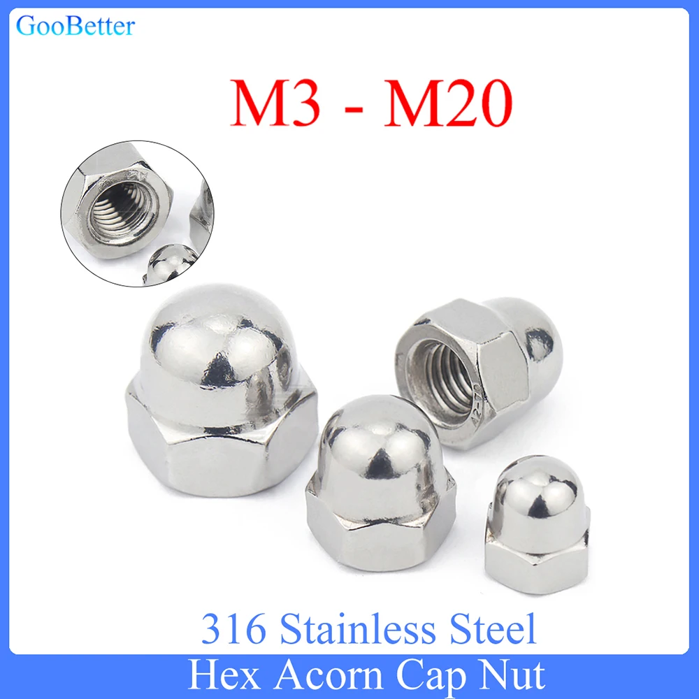 

1-50Pcs M3 M4 M5 M6 M8 M10 M12 M14 M16 M18 M20 Acorn Cap Hex Nut 316 Stainless Steel Dome Cap Blind Nuts Hexagon Cap Nut