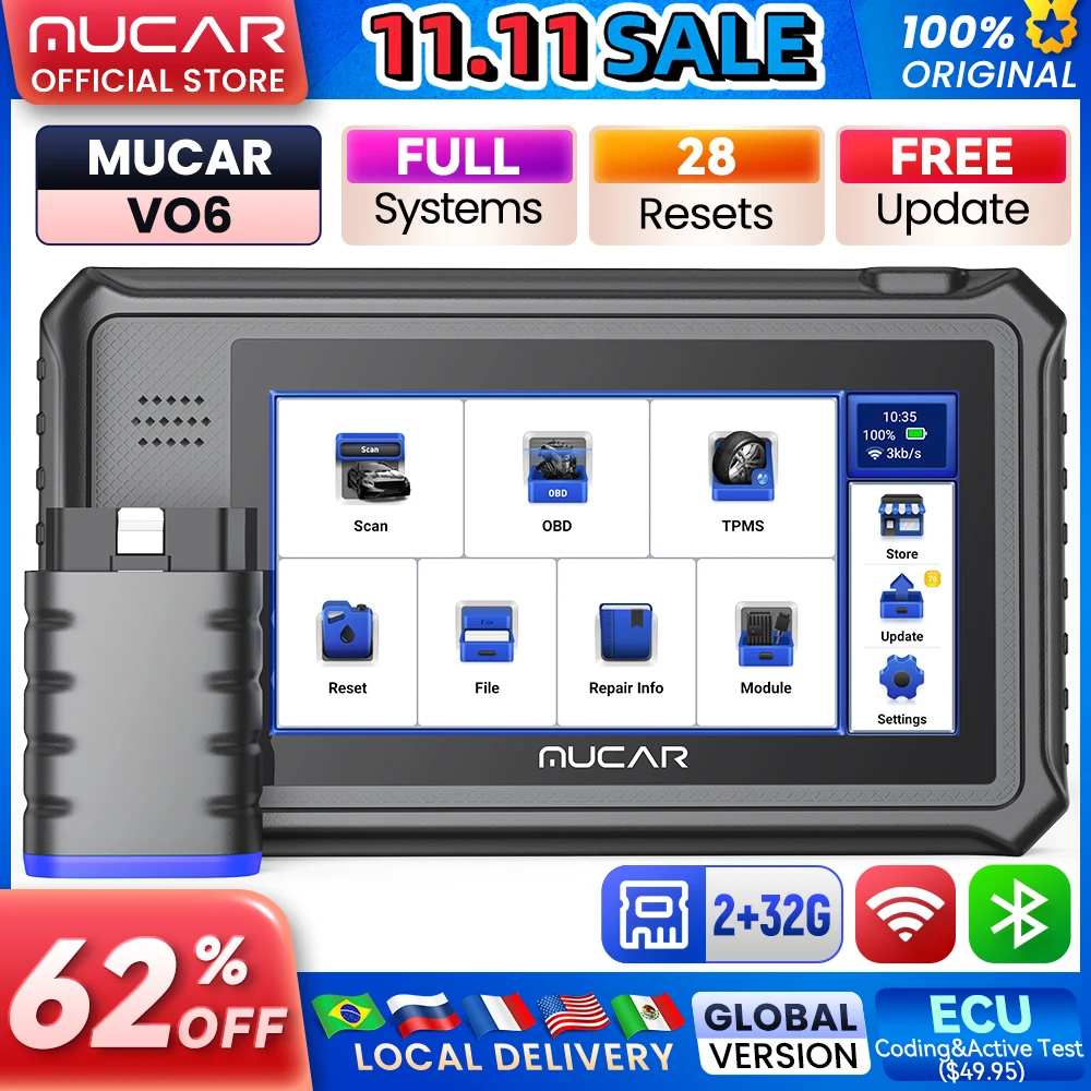 

MUCAR VO6 All Cars Lifetime Free Full System 28 Resets Obd2 Diagnostic Tools ECU Coding Bi-directional Scan Obd 2 Auto Scanner