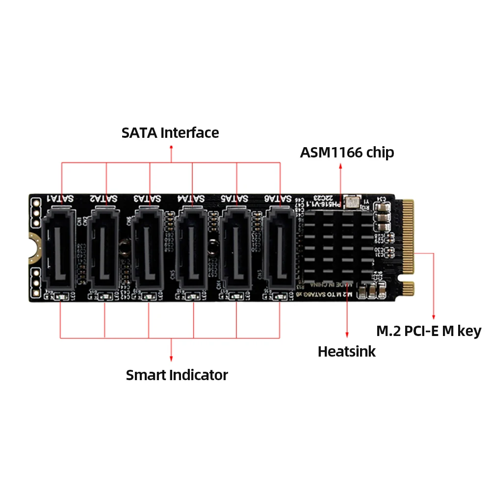 بطاقة توسيع نقل M2 M-EKY PCIE3.0 إلى SATA6G بطاقة توسيع 16000 ميجابايت/ثانية سرعة نقل PCI لدعم القرص الصلب SATA