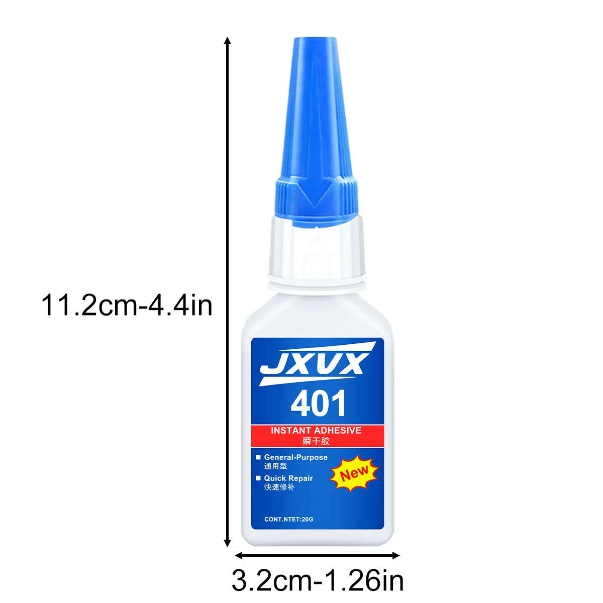 JXVX 401 Mehrzweck-Superkleber, Cyanacrylat-Kleber, 20 g, sofortiger, schneller Klebstoff, Gummi, Holz, Glas, stärker, alle Klebekleber