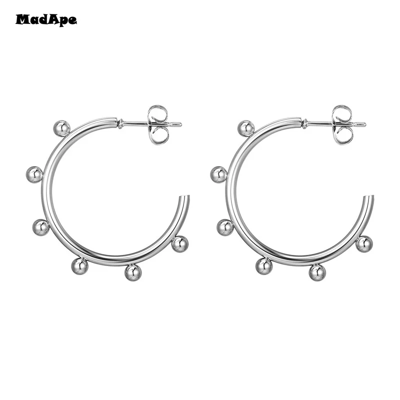 Stainless Steel Smooth Ear Buckle Round Thick Hoops Earrings for Women Piercing Earings Gift Fashion Jewelry 25mm