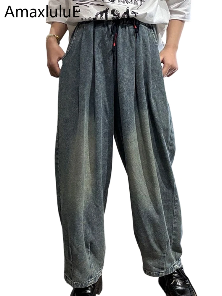 Amax LuluE printemps britannique Vintage jean ample femmes mode classique Denim pantalon femmes décontracté élégant taille élastique pantalon