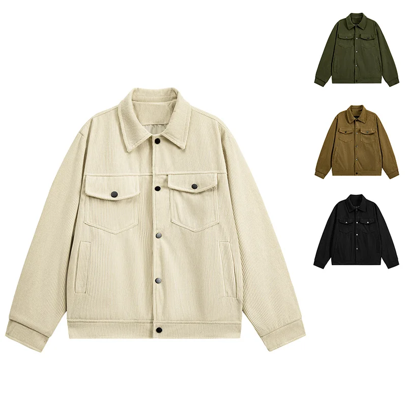 

Business Men's Corduroy Lapel Jacket 2025 American Retro Coat Men Brand Loose Handsome Multi-pocket Autumn Casual Cargo Jackets