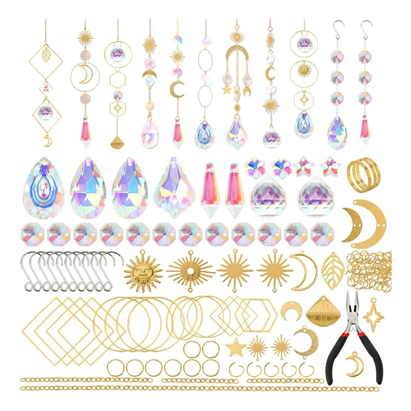 200 Pcs Crystal Suncatcher,Sun Catchers With Crystals,Craft Kits For Adults, With Rainbow Maker, Prism, Pendants