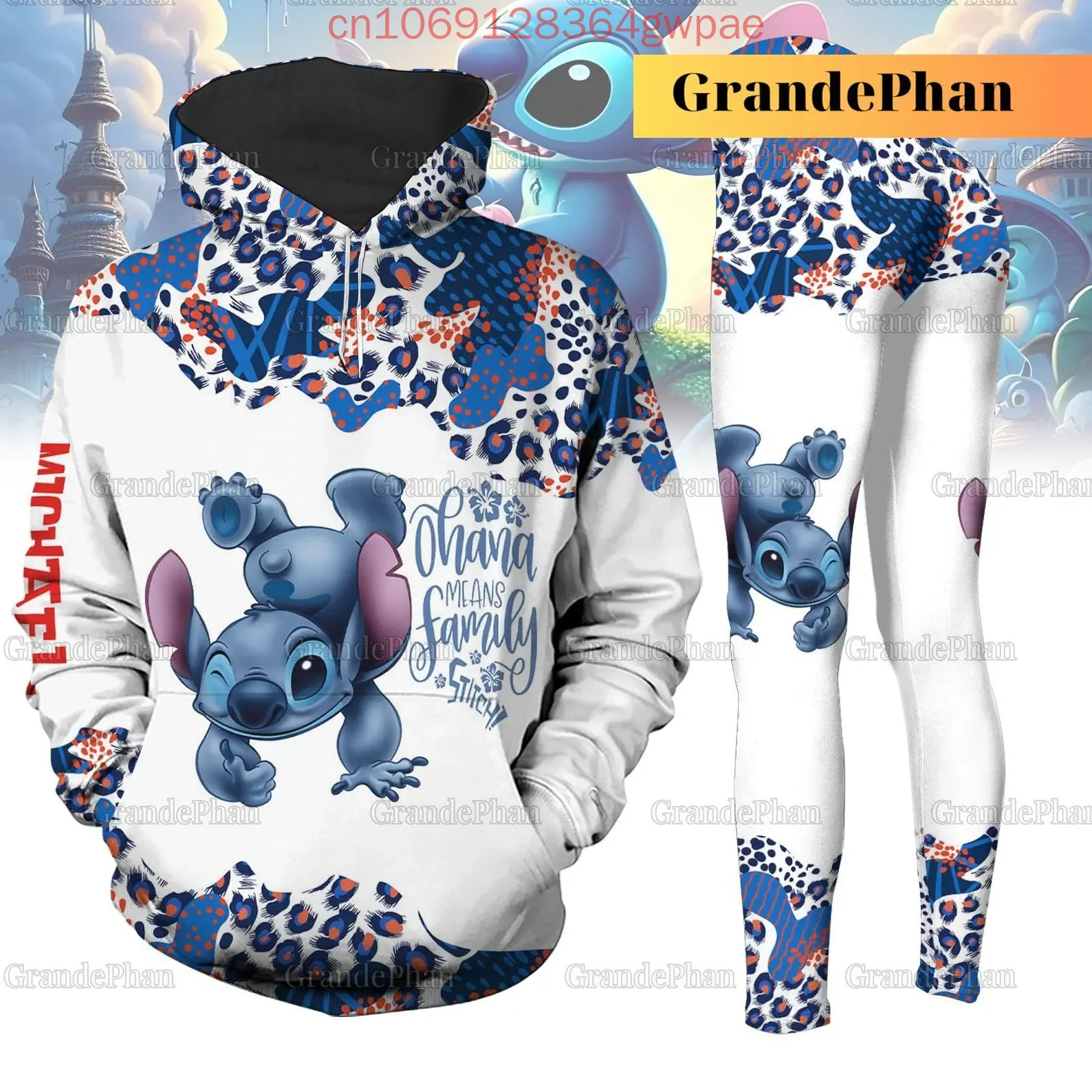 Disney Stitch Hoodie and Leggings Set Women\'s Stitch and Angel Christmas Hoodie Yoga Pants Sweatpants Fashion Tracksuit Set