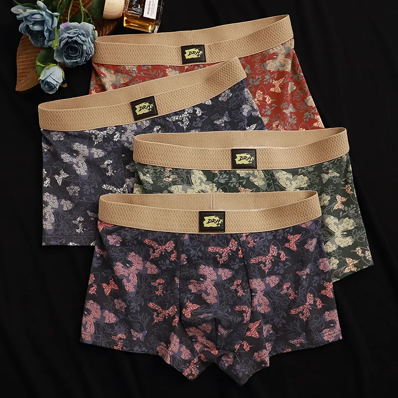 

Retro Butterfly Print Men's Boxers Loose Cotton Comfort Breathable Panties New U-shaped Pouch Boxer Shorts Plus Size Underwear