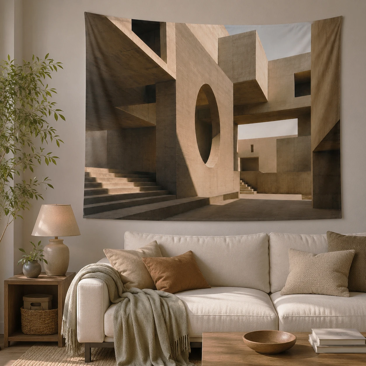 Wabi-Sabi Concrete Geometry Tapestry | Minimalist Wall Hanging & Neutral Room Decor