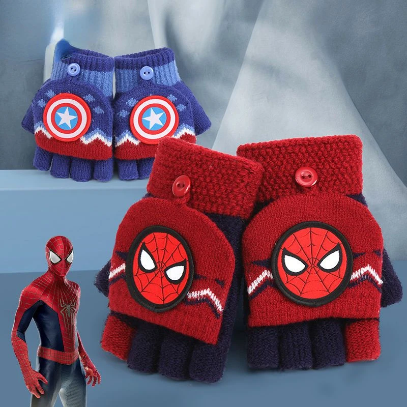 Marvel Avengers Captain America Spider-Man Creative Cartoon Children's Flip Flip Winter Coldproof Warm Gloves Christmas Gift