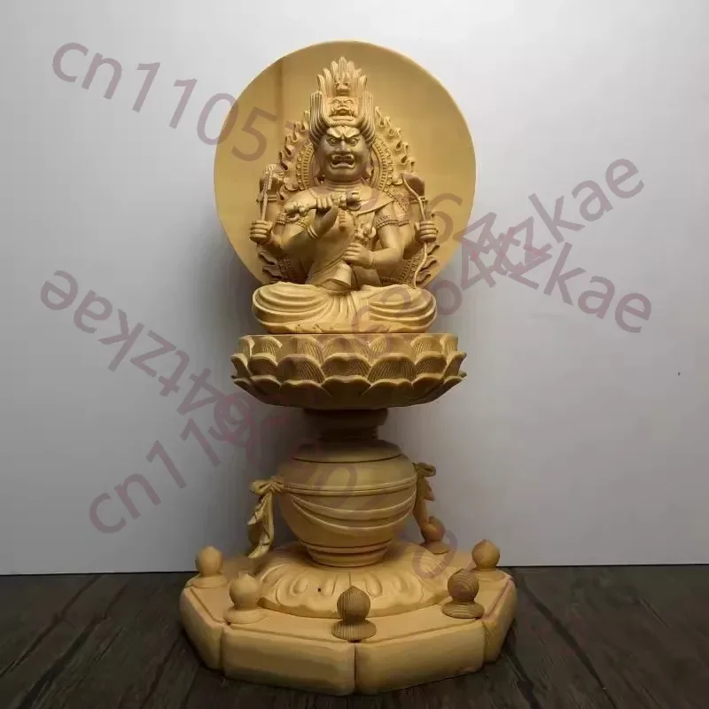 Hinoki Wood Aizen Myoo Statue, Six-Armed Tantric Buddhism Protector Deity Buddha Figurine, Home Decor Altar Ornament