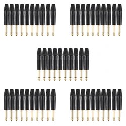 Enchufe de 50 piezas chapado en oro Mono profesional, 2 polos, 6,35mm, 6,5mm, Jack estéreo, negro, Neutrik, 6,35mm