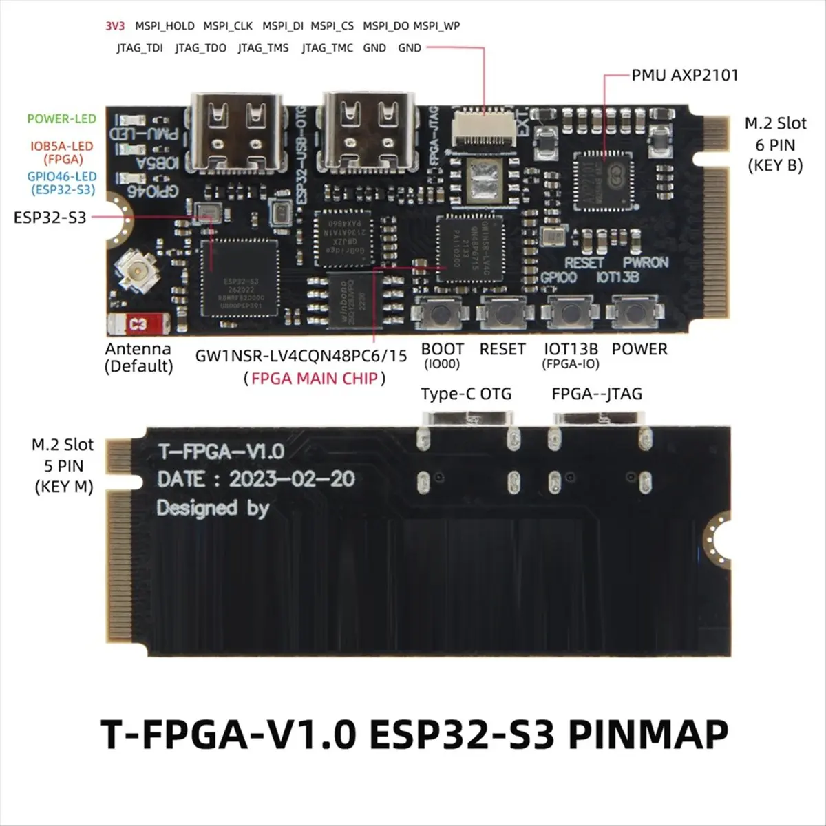 T-FPGA - Development Board M.2 Slot FPGA GW1NSR-LV4CQN48PC6/I5 Low-Power Microcontrollers WiFi Bluetooth5 Module