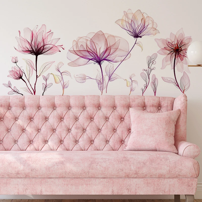 1pc PVC Wall Sticker, Creative Floral Pattern Sticker For Home Pink Plant Flower Wall Decal