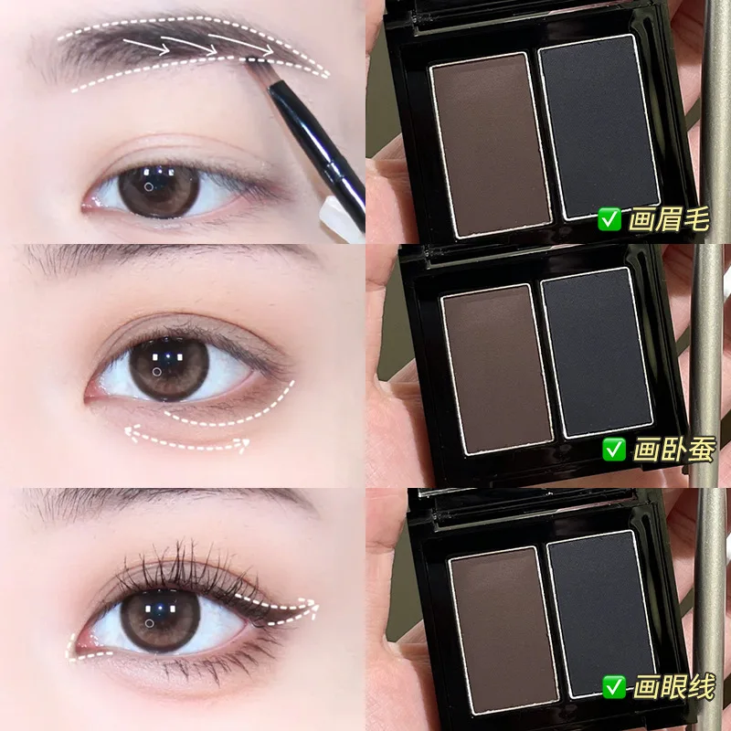 Gellas Bicolor Eyeliner Eyeshadow Eyebrow Powder 3-IN-1 Velvet Mist Non-Fade Long-Lasting Naturally Easy To Color Cosmetics Make