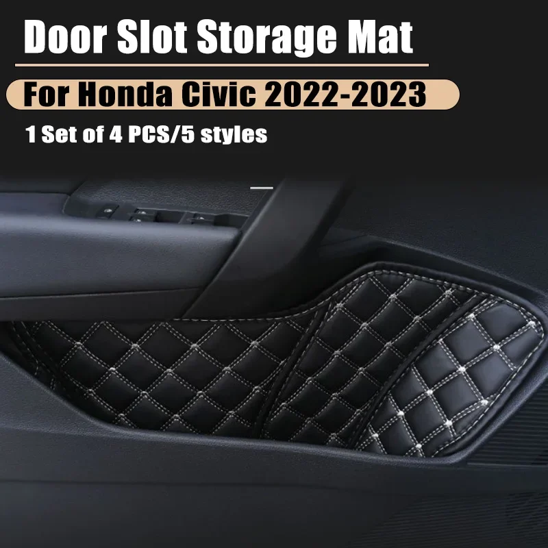 Door Storage Box Mat Full Cover For Honda Civic 11th Gen 2022-2024 Leather Slot Storage Protection Anti Rug Pat Car Accessories