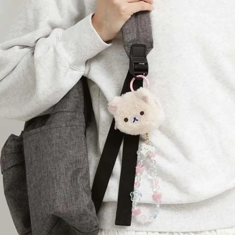 

Rilakkuma Furry Headphone Case Wallet Coin Pouch Keychain Plush Accessory Kawaii Anime Gift