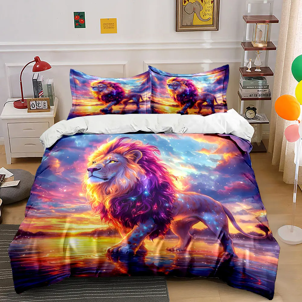 Fantasy Lion Pattern Duvet Cover Print Bedding Set 1 Duvet Cover 2 Pillowcases for Adult and Children Luxury Gift Full Size