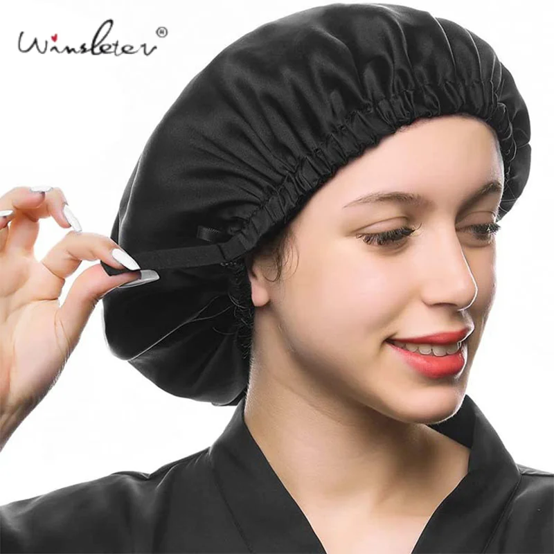 winsleter、100-リアルシルクボンネット、女性用二重層スリーピングナイトキャップ、ピュアヘアラップ弾性ヘッドラップ-a62950jf