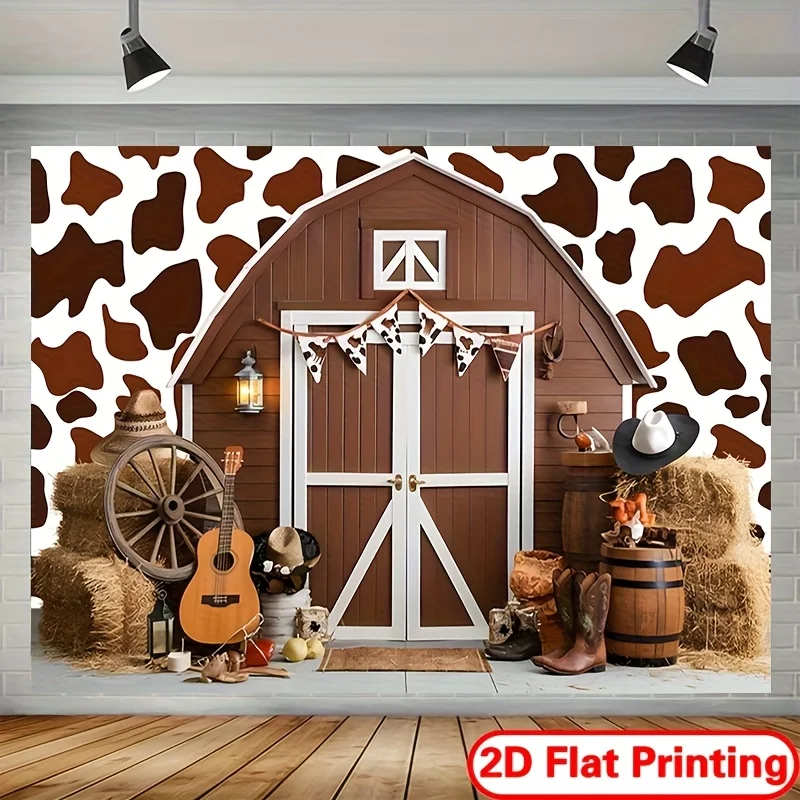 Western Cowboy Barn Tapestry Country Farmhouse Decor Rustic Ranch Theme Party Backdrop Guitar Hay Bale Boot Hat Wall Hanging