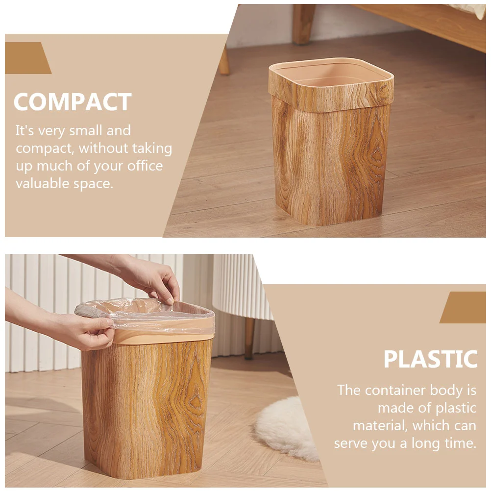 Bamboo Square Trash Can Office Decor Kitchen Waste Bins Plastic Garbage Storage Bucket