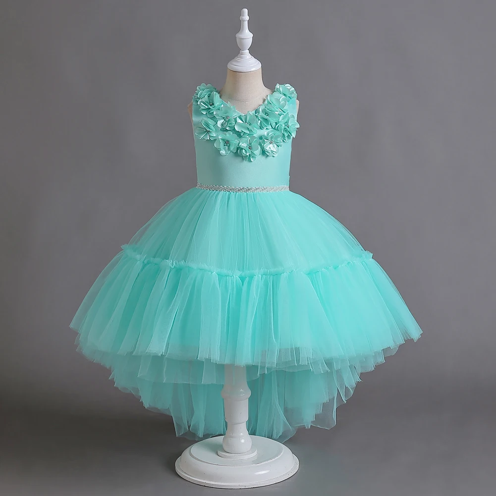 Green flower girl princess dress suitable for 3 TO 12 YEar bridesmaids wedding dress with a trailing tail