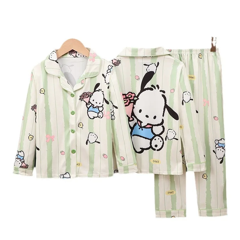 Kawaii My Melody Anime Children Pajamas Kuromi Pochacco Pompompurin Autumn Cardigan Lapel Set Cartoon Long-Sleeved Clothes Gifts