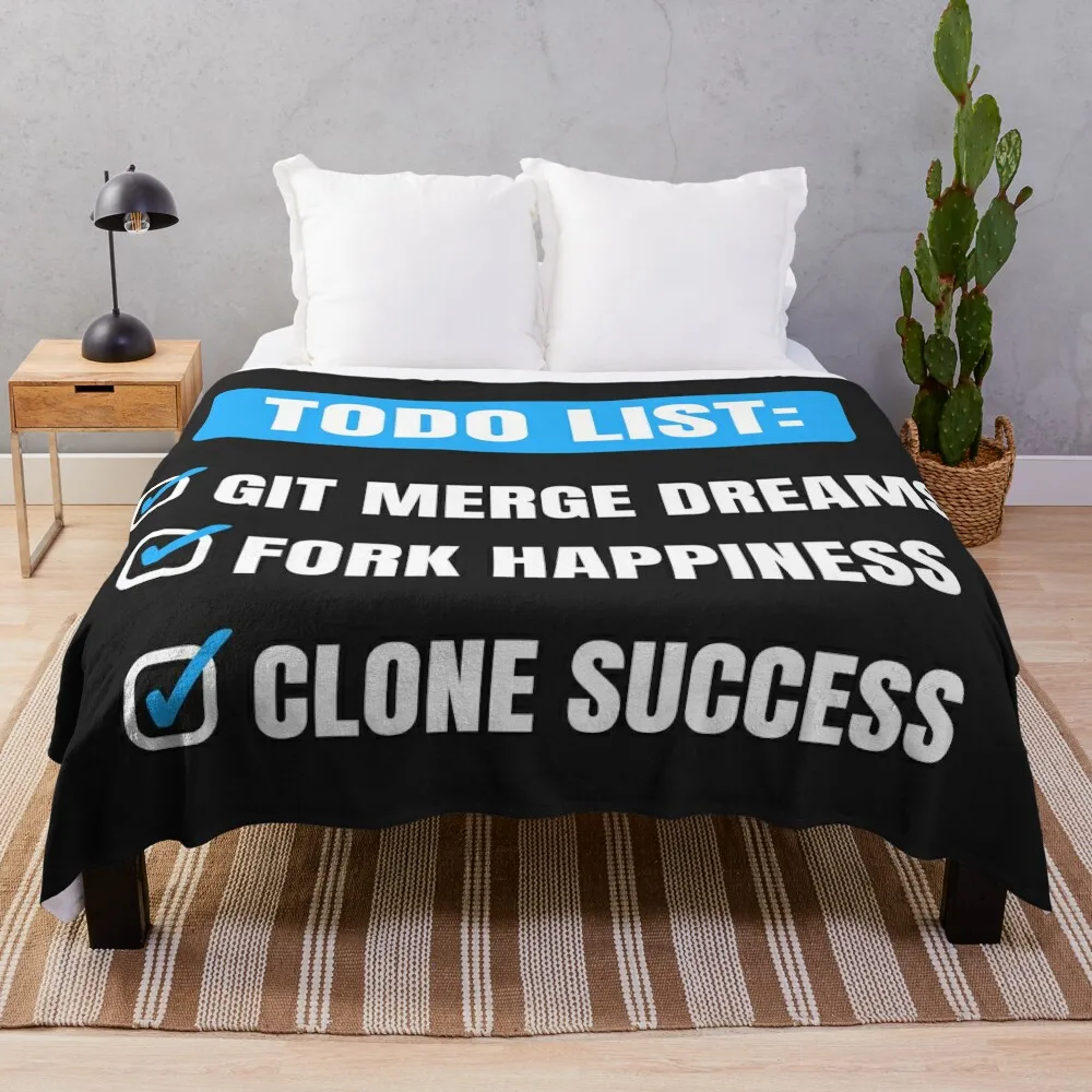 Todo List: Git merge dreams, Fork Happiness, Clone Success Throw Blanket christmas gifts Cute Single Nap Blankets