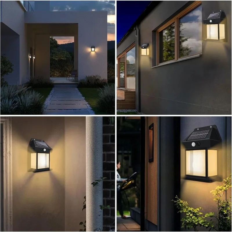 Outdoor Solar Wall Lights with Motion Sensor LED Solar Lights Dusk To Dawn 3 Lighting Modes for Patios Railings Yards Garages