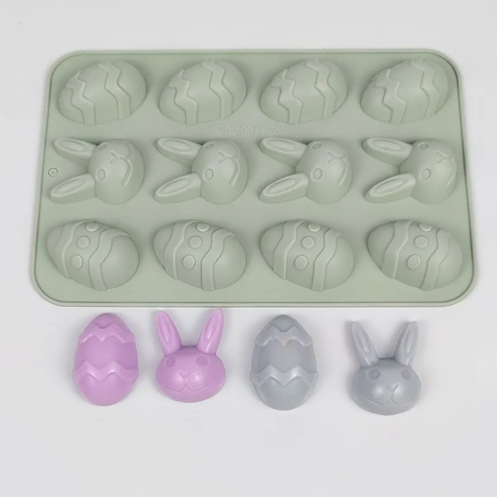 12 Holes Cartoon Egg Mochi Toy Molds Rabbit Bunny Candle Silicone Mold Aromatherapy Plaster Mold Fondant Cake Candle Mold Tools