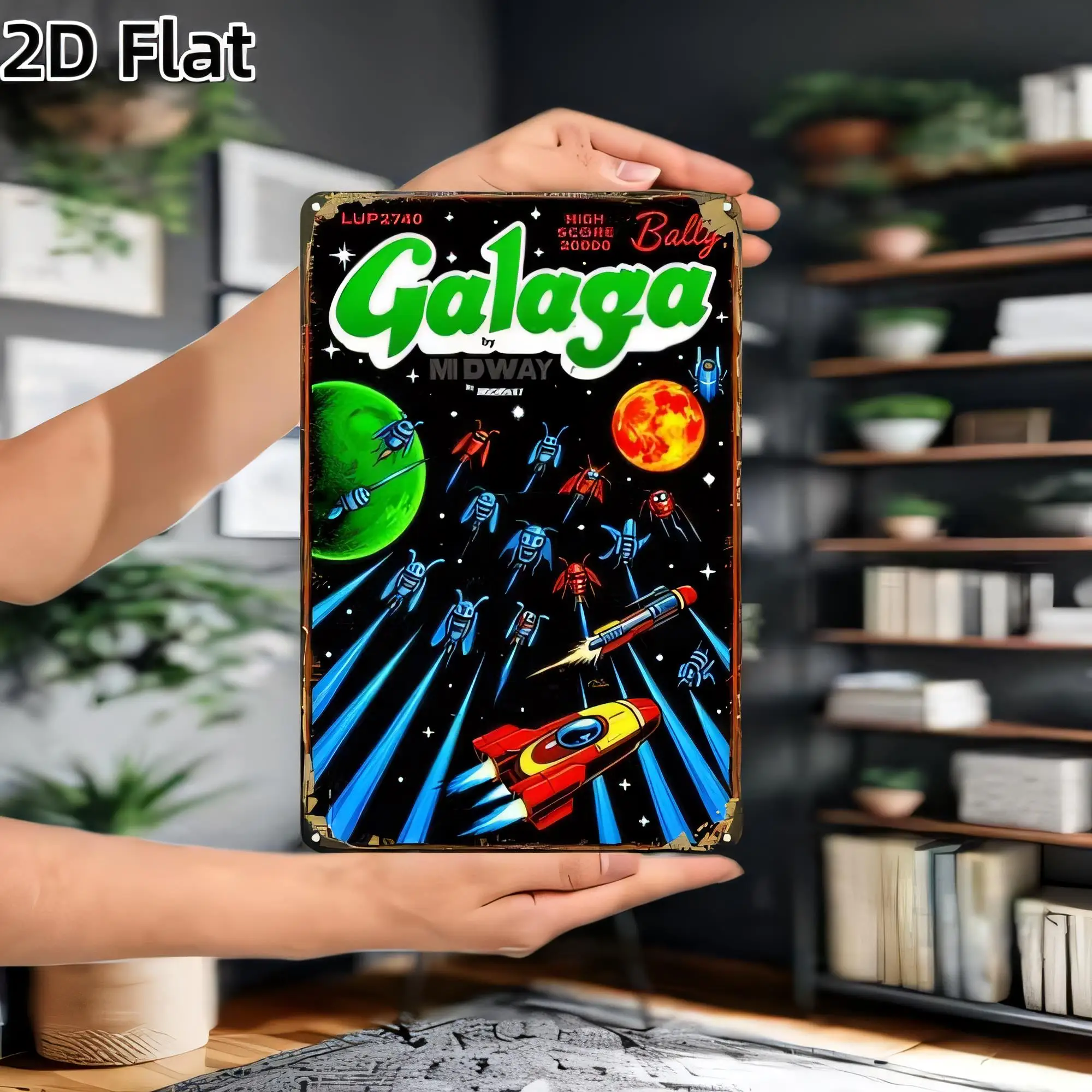 Tin Sign, Retro Arcade Space Galactic Planet Flyer Metal Wall Plaque  for Game Room Bar Man Cave Decor,  Lightweight Vintage Pos