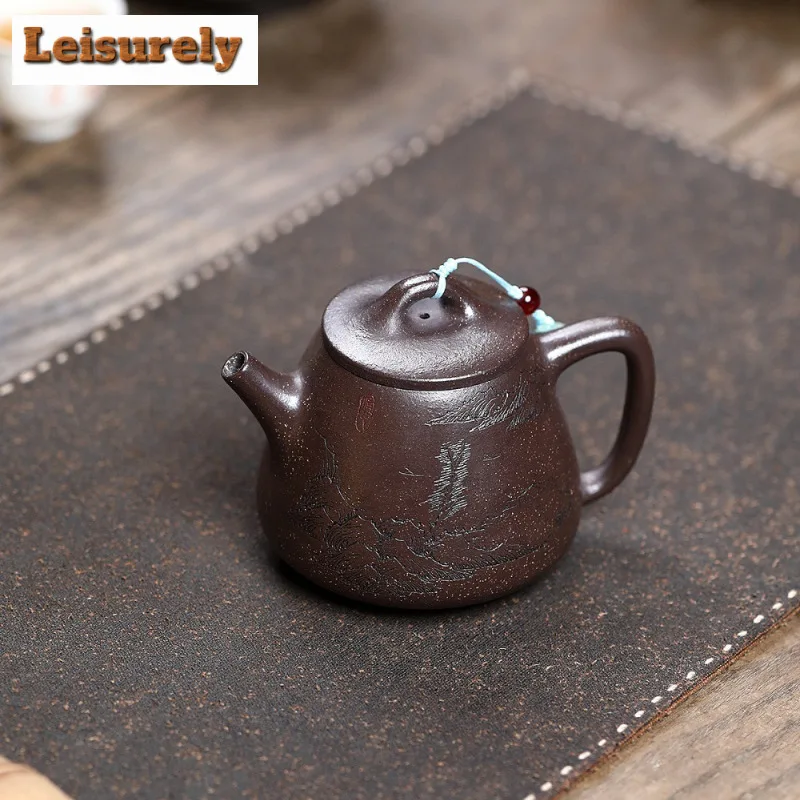 

250 мл антикварный Исинский фиолетовый глиняный чайник ручной работы с высоким камнем, совок из необработанной руды, фиолетовый нефрит, золотой песок, грязевой чайник, чайный сервиз Zisha, подарок