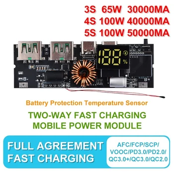 QC4.0 QC3.0 LED Dual USB PD fast charging 5A 100W Micro/Type-C USB mobile power bank 18650 charger module temperature protection
